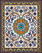 Vibrant Orange Blue Floral Mandala Rug