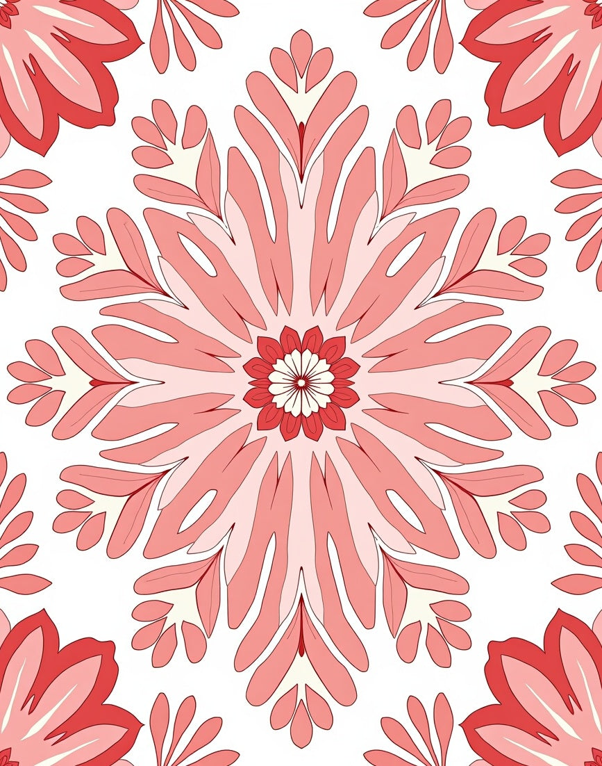 Floral Mandala Style Red Rug