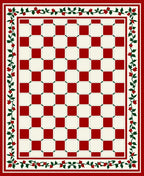 Red White Checkerboard Floral Border Rug