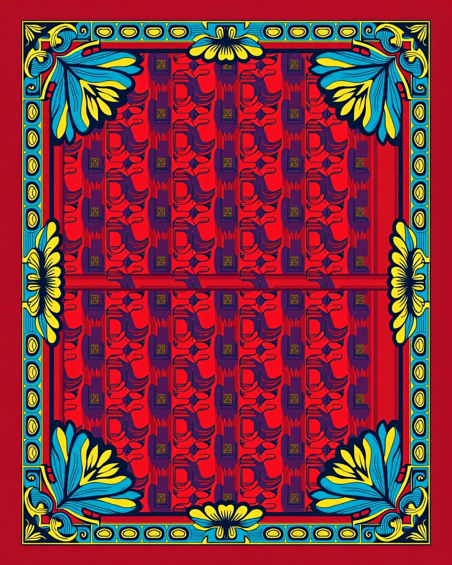 Vibrant Floral Red Stylized Pattern Rug