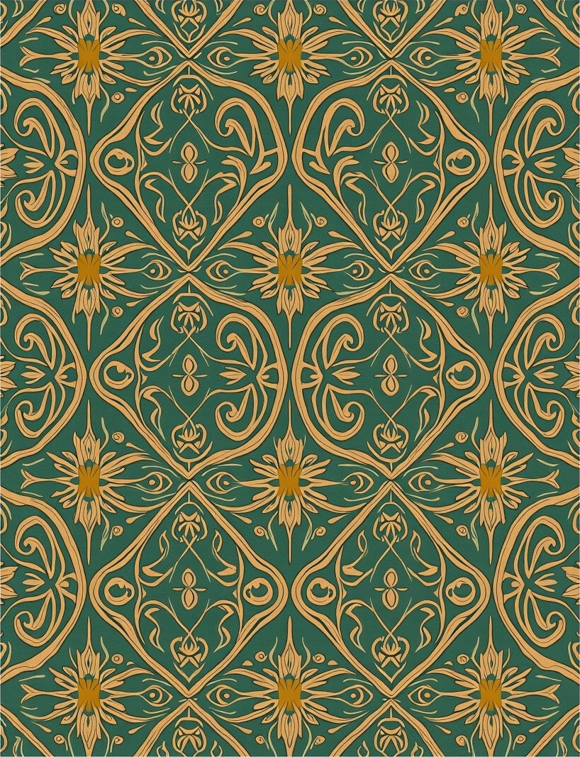 Gold And Green Floral Art Nouveau Rug