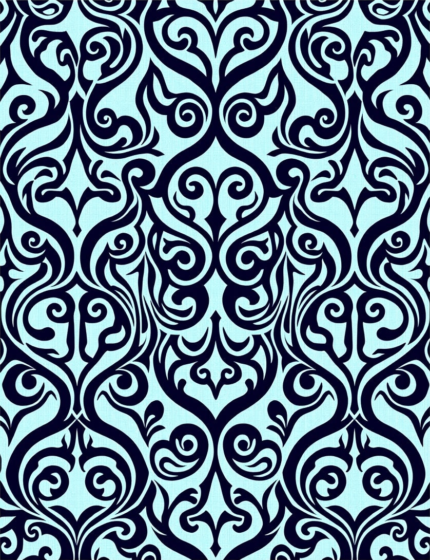 Ornate Scrollwork Dark Blue Light Blue Rug