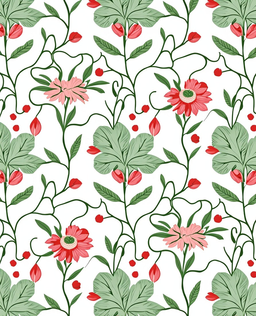 Whimsical Vine Floral Red Bloom Rug
