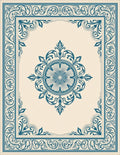 Ornate Floral Medallion Scroll Border Rug