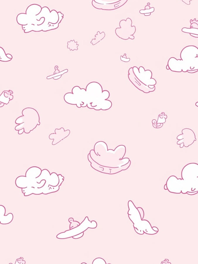Pink Whimsical Cloud And Plane Pattern Rug