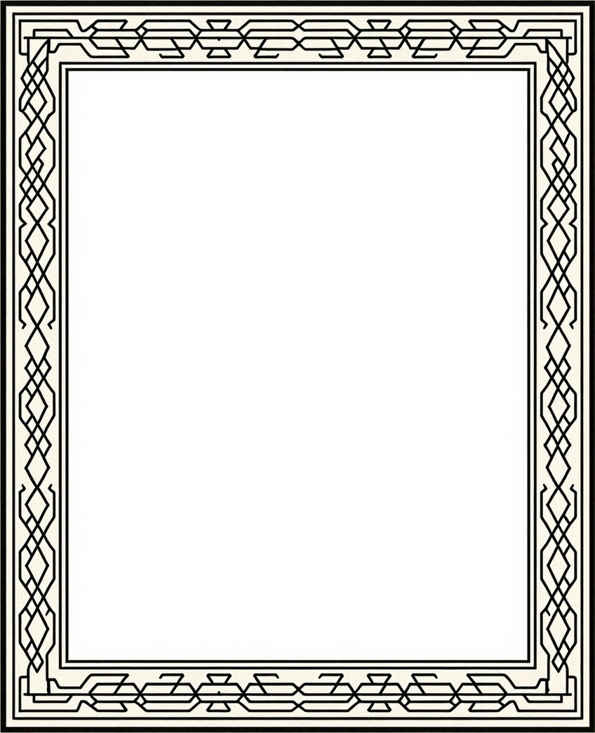 Black Interlocking Geometric Pattern Frame Rug