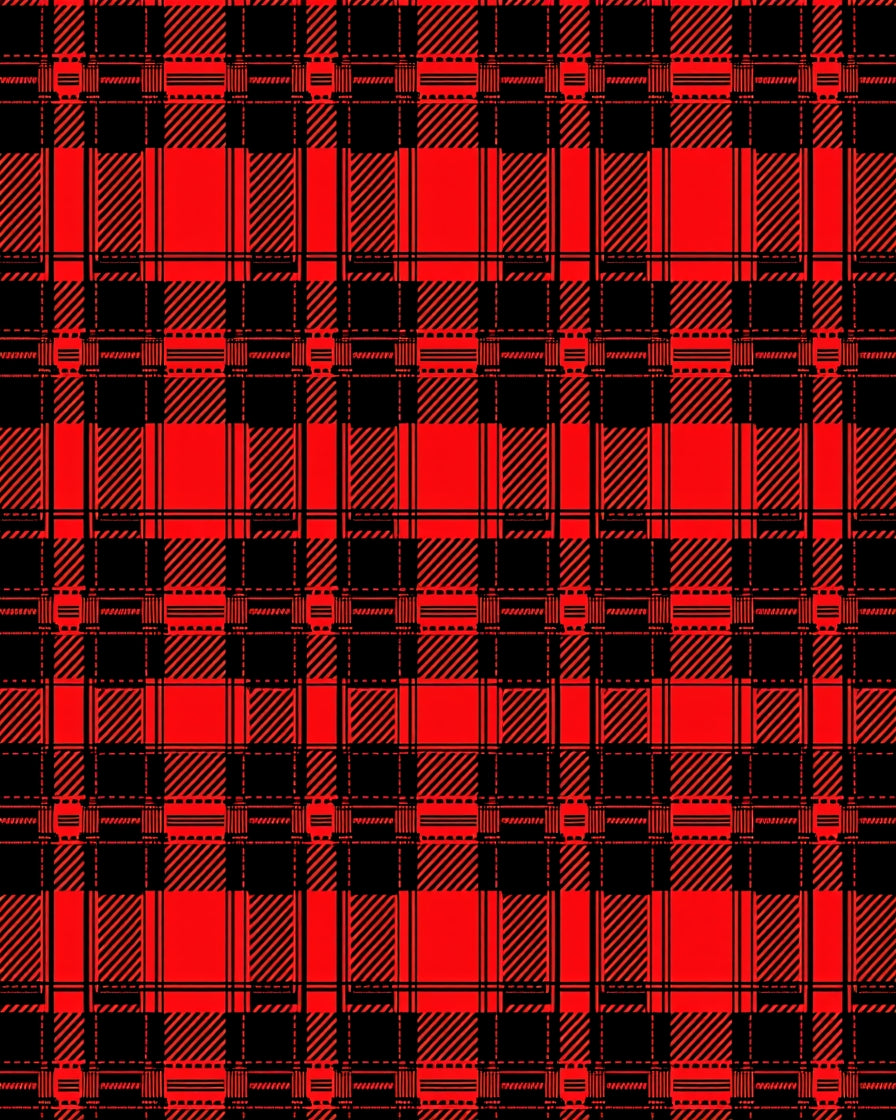 Bold Red Black Plaid Pattern Rug
