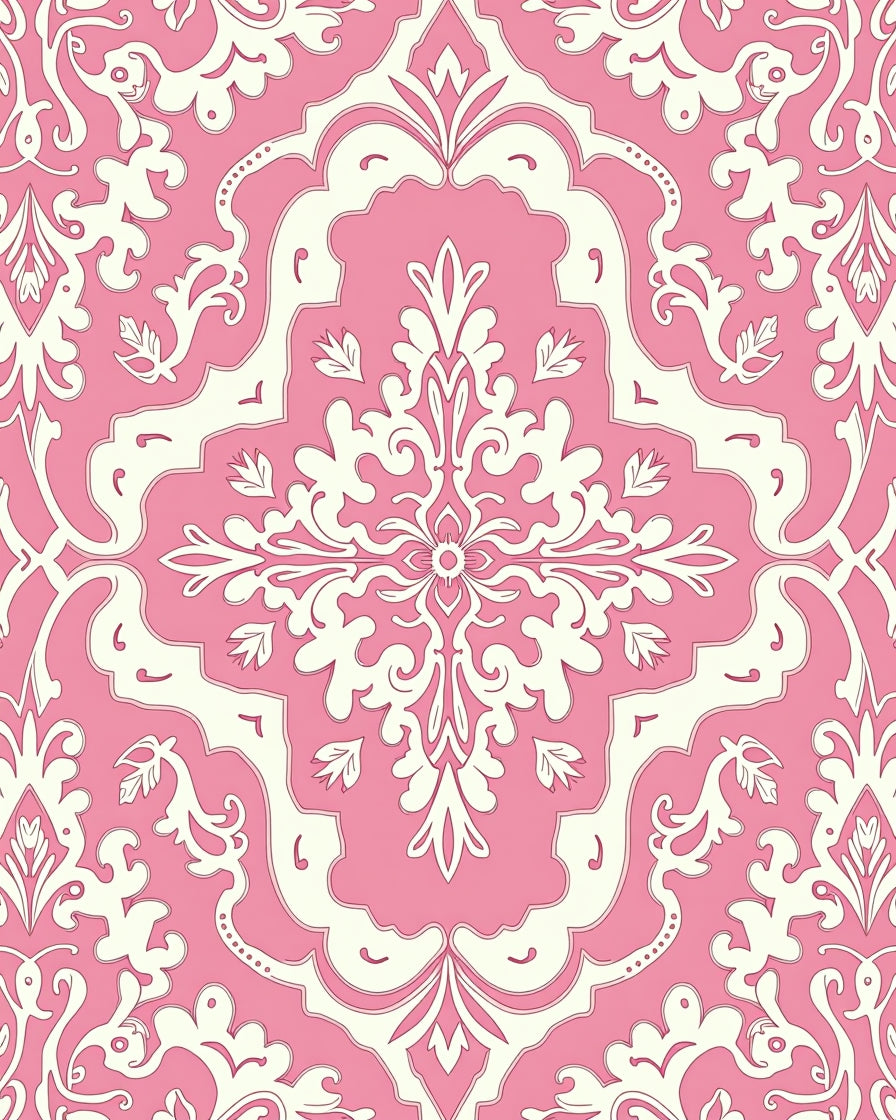 Pink Floral Damask Patterned Overlay Rug