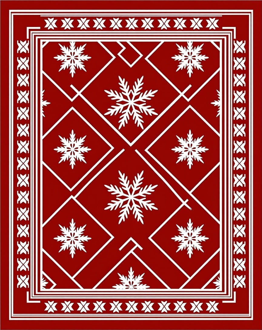 Red White Snowflake Geometric Mandala Rug