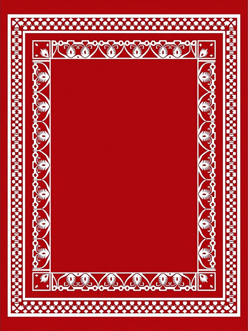 Ornate Red White Floral Border Design Rug