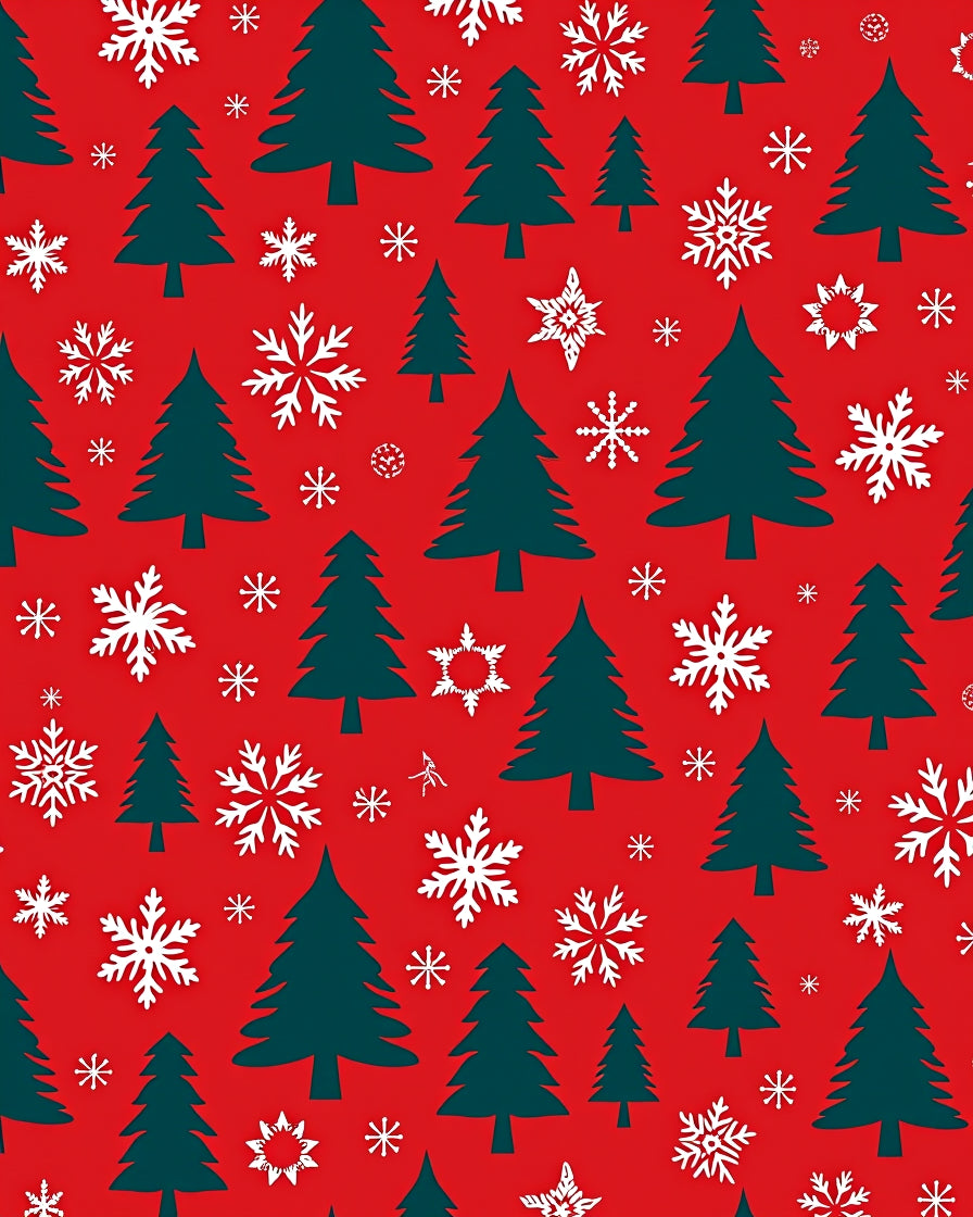 Festive Evergreen Trees Snowflake Pattern Rug