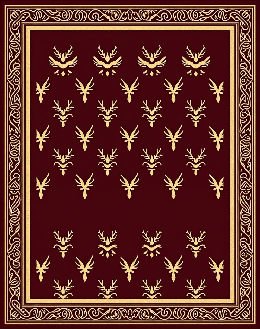 Regal Gold Deer Motif Pattern Rug