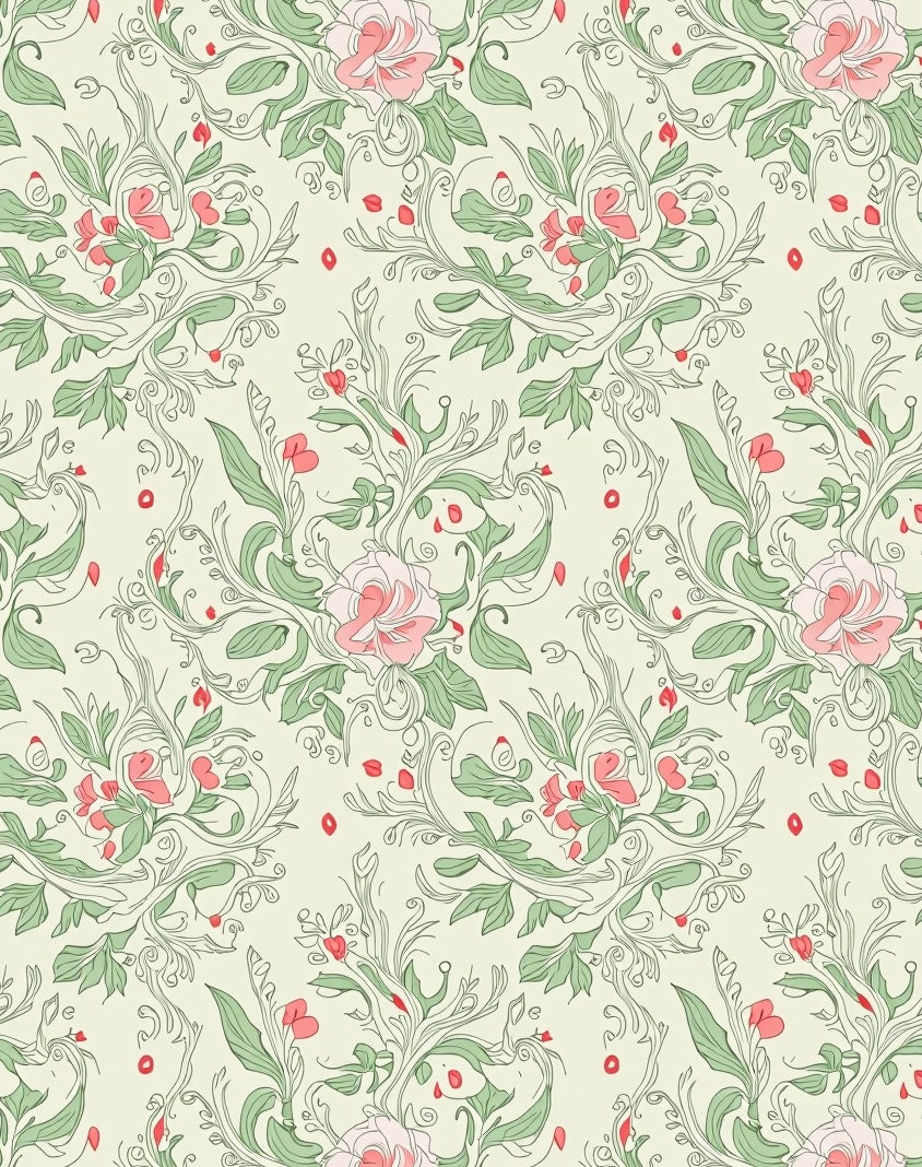 Elegant Pink Floral Vine Pattern Rug