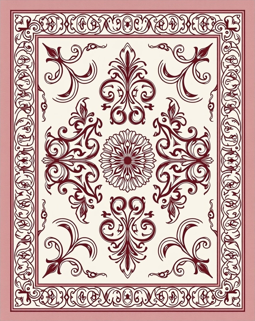 Classic Floral Medallion Damask Pattern Rug