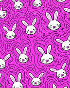 Playful Bunny Faces Pink Pattern Rug