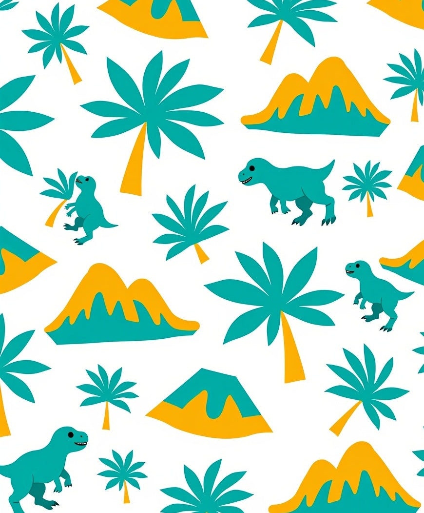 Whimsical Dinosaur Palm Tree Volcano Pattern Rug