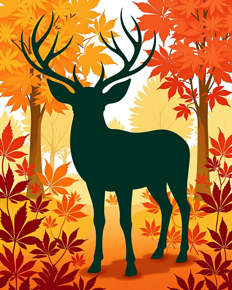 Forest Deer With Maple Leaves Pattern Rug