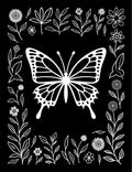 White Butterfly Floral Border Rug