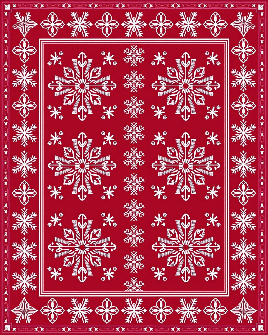 Red White Snowflake Pattern Rug