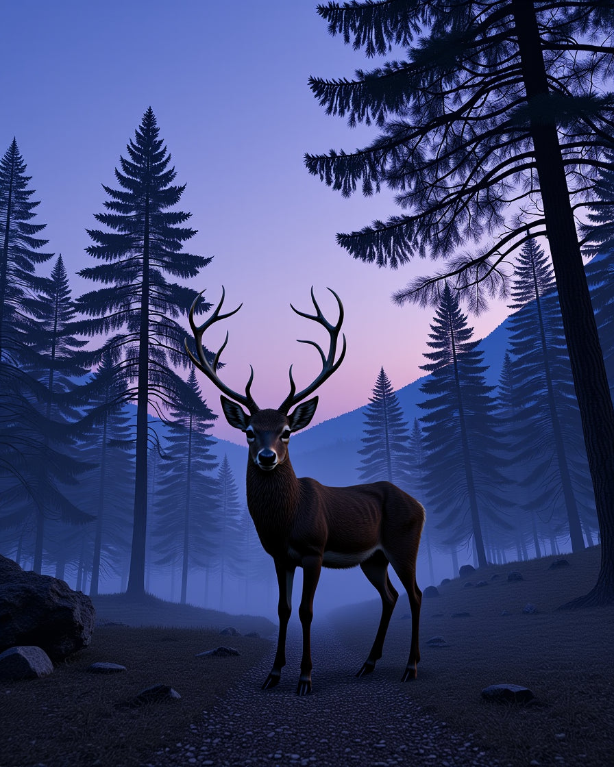 Majestic Deer Forest Twilight Design Rug