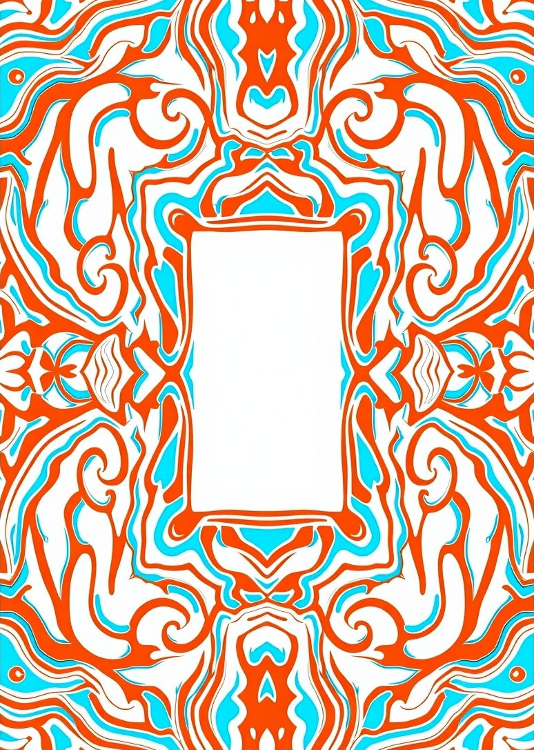 Abstract Swirls Orange Aqua Border Design Rug