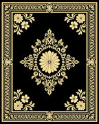 Gold Floral Damask Pattern Traditional Rug