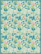 Whimsical Floral Abstract Blue Pink Rug