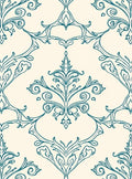 Elegant Teal Scrollwork Floral Damask Rug