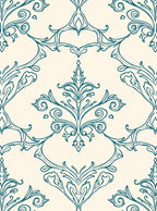 Elegant Teal Scrollwork Floral Damask Rug