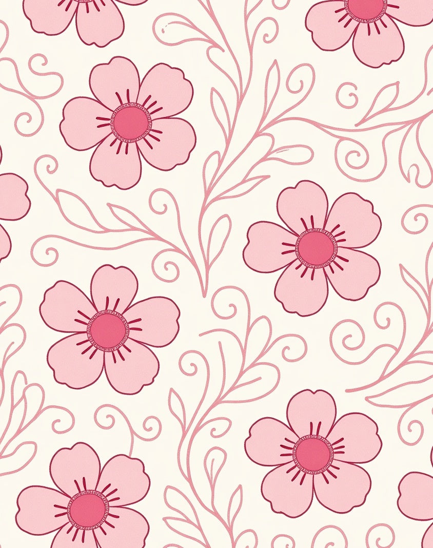 Pink Cherry Blossom Floral Pattern Rug