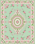 Pastel Pink Green Floral Mandala Design Rug
