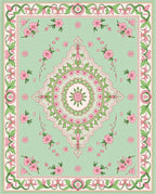 Pastel Pink Green Floral Mandala Design Rug