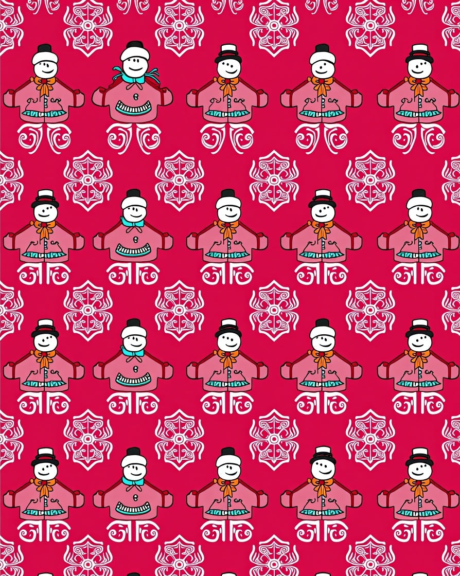 Fun Snowman Patterned Red Rug