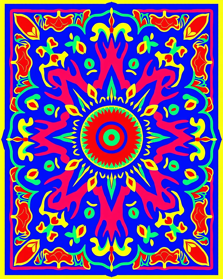 Vibrant Sun Mandala Inspired Abstract Design Rug