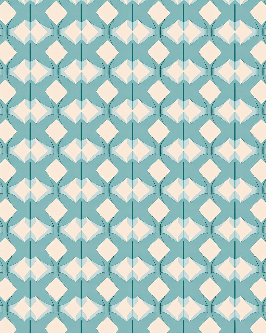 Teal Cream Geometric Interlocking Pattern Rug
