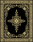 Elegant Gold Floral Scroll Border Rug