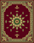 Elegant Central Medallion Golden Leaf Design Rug
