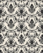 Classic Black Damask Floral Pattern Rug