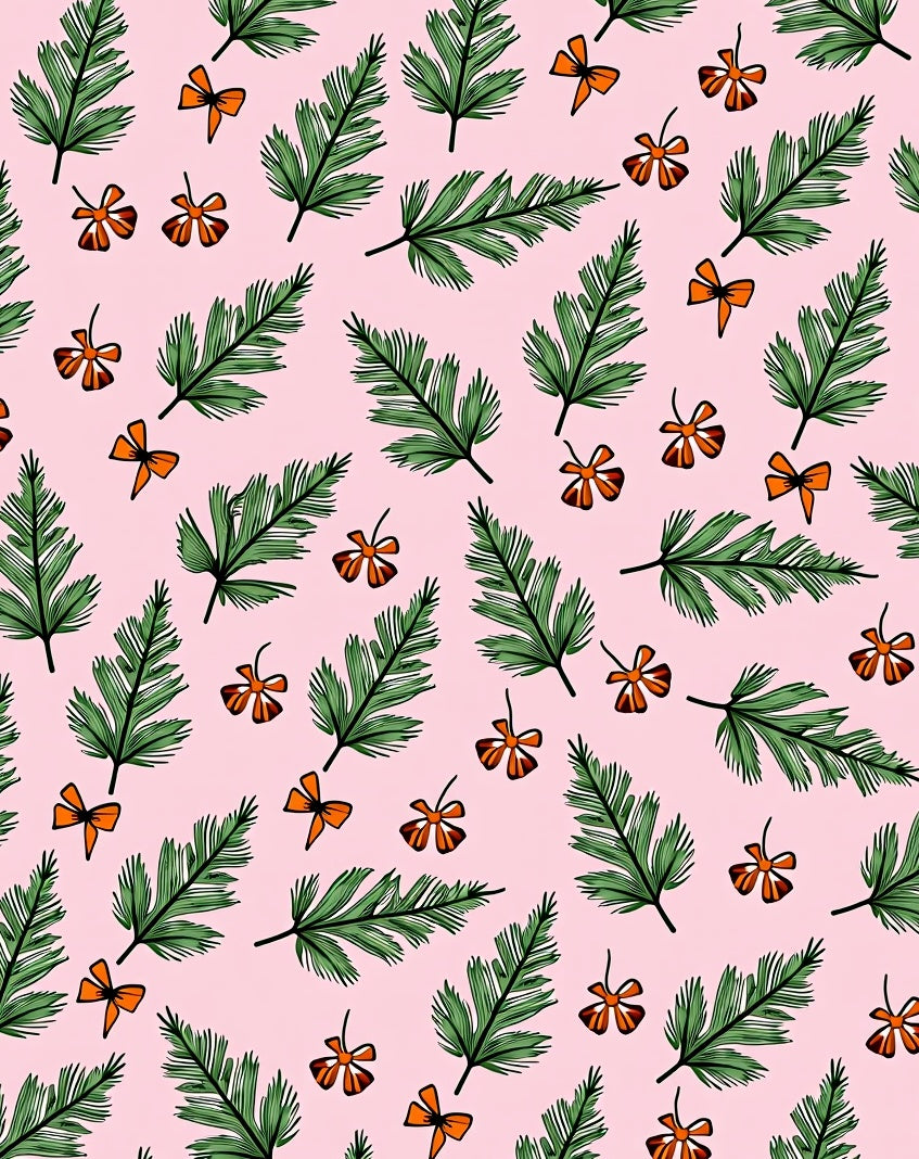 Green Pine Sprig and Orange Blossom Pattern Rug