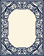 Classic Ornate Navy Scrollwork Border Rug