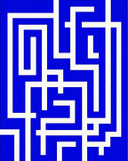 Bold Blue White Maze Pattern Rug