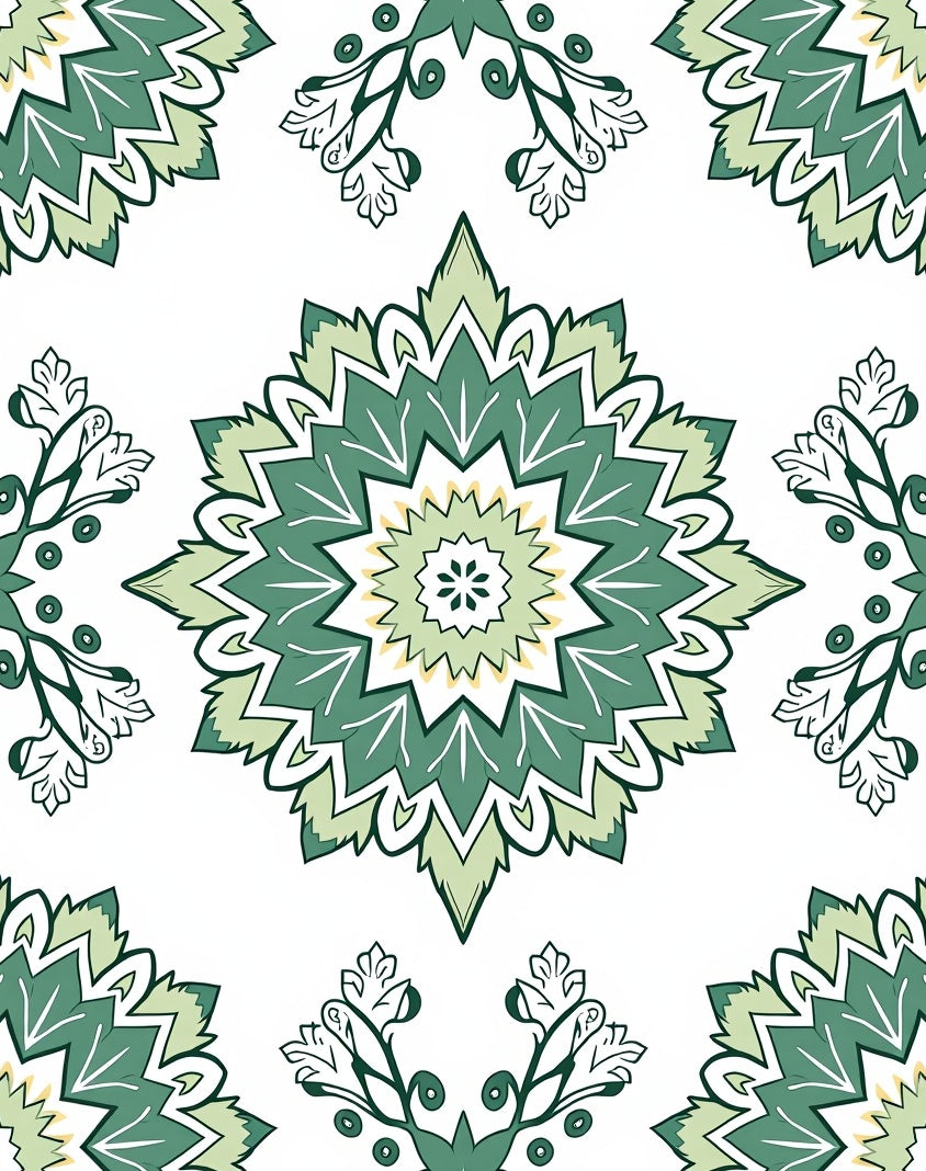 Green Floral Mandala Pattern Rug
