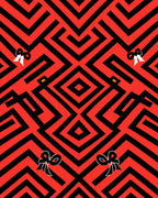 Red and Black Geometric Bow Pattern Rug