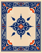 Ornate Blue Orange Neutral Classic Rug