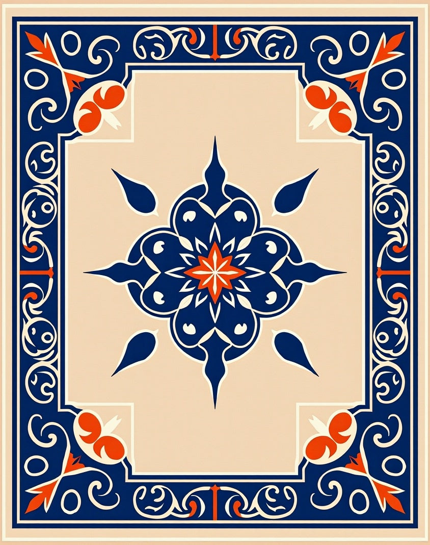 Ornate Blue Orange Neutral Classic Rug