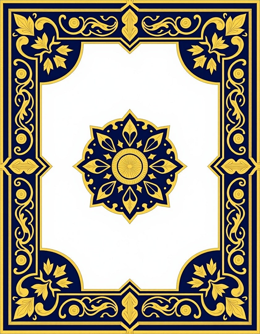 Elegant Blue Gold Floral Medallion Rug