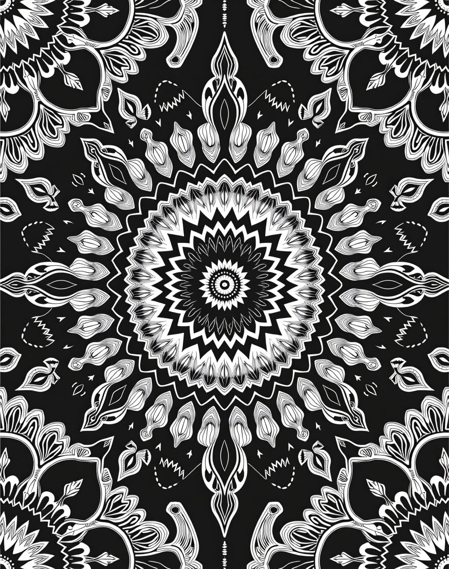Ethereal Black White Mandala Design Rug