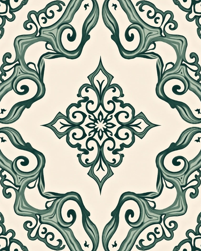 Ornate Teal Swirl Pattern Rug