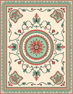 Pale Floral Medallion Border Pattern Rug