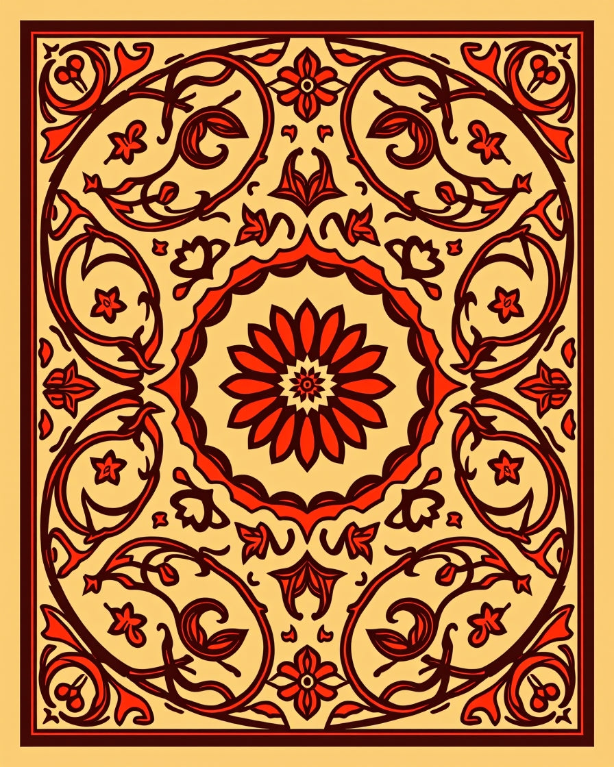 Crimson Floral Swirl Ornament Rug